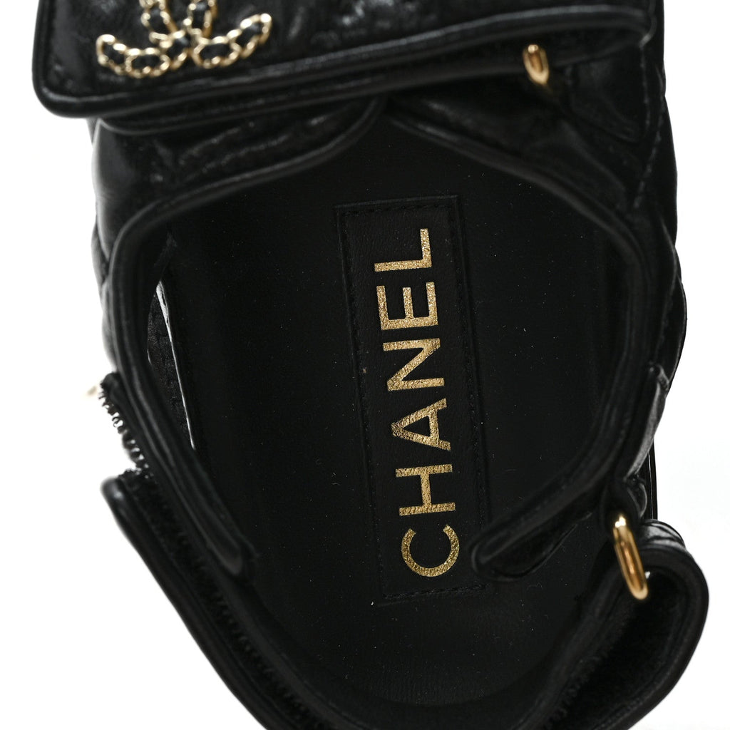 Lambskin Quilted Velcro Dad Chain CC Slide Sandals 36 Black