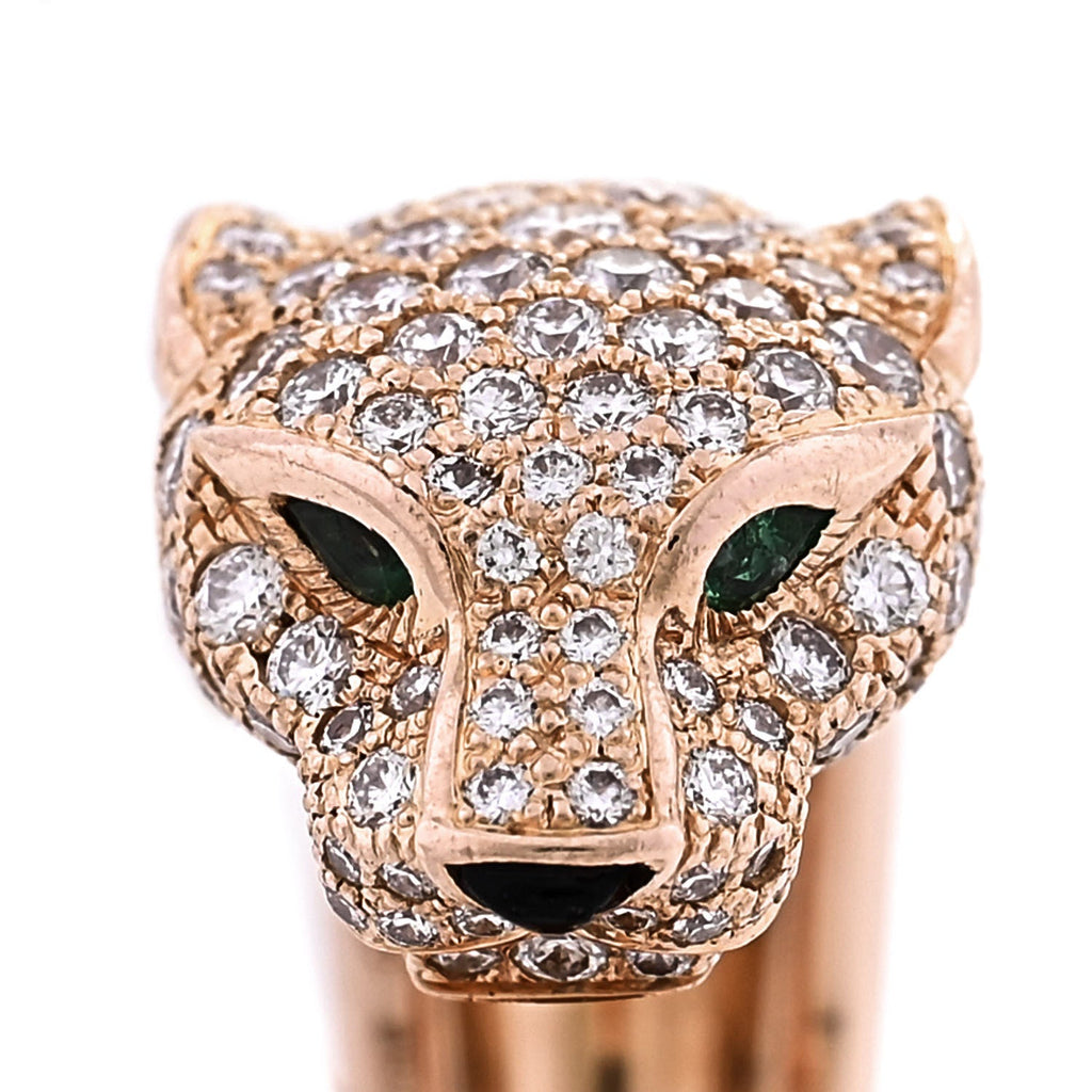 18K Pink Gold Diamond Emerald Onyx Panthere De Cartier Ring 51 5.75