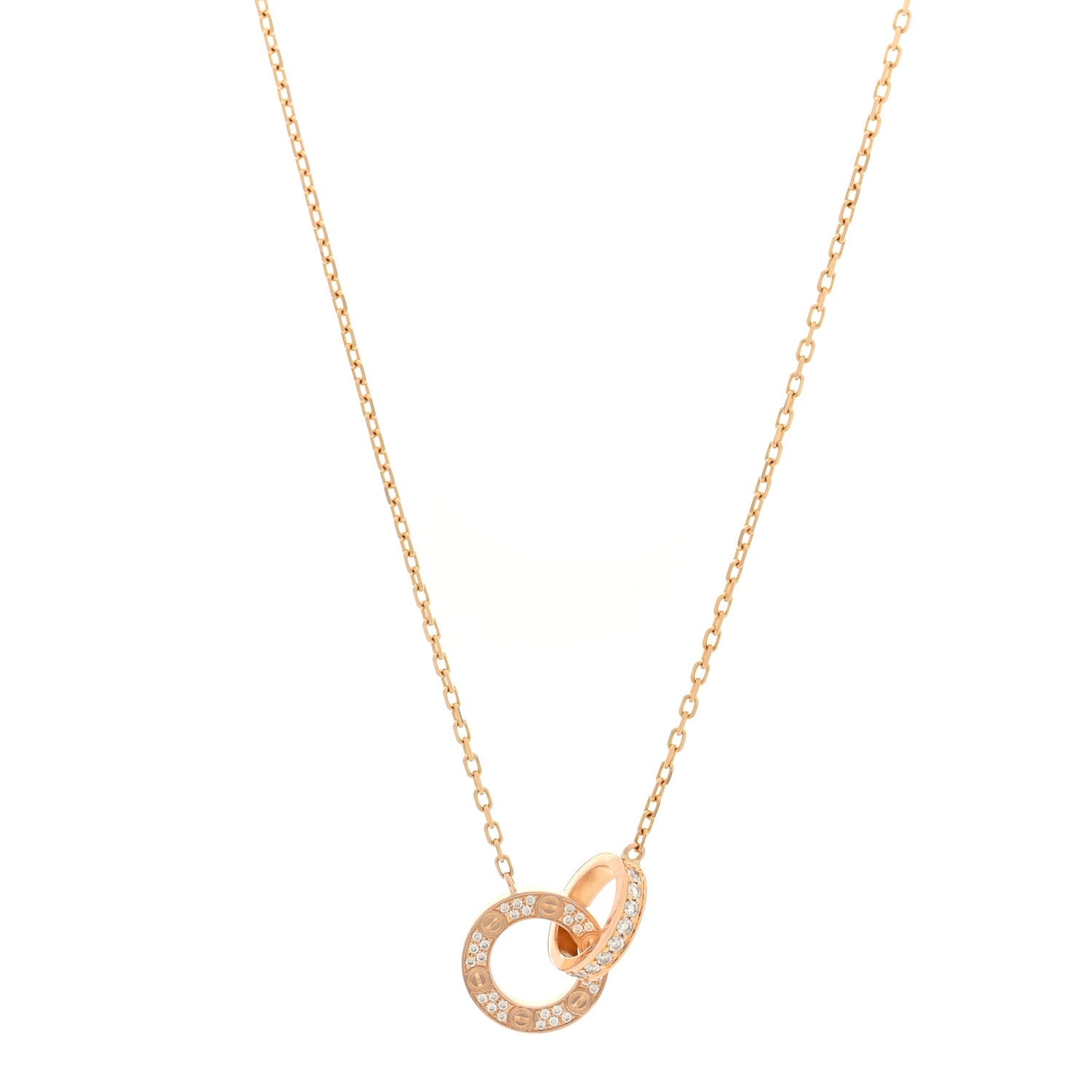 18K Pink Gold Diamond Interlocking LOVE Paved Necklace