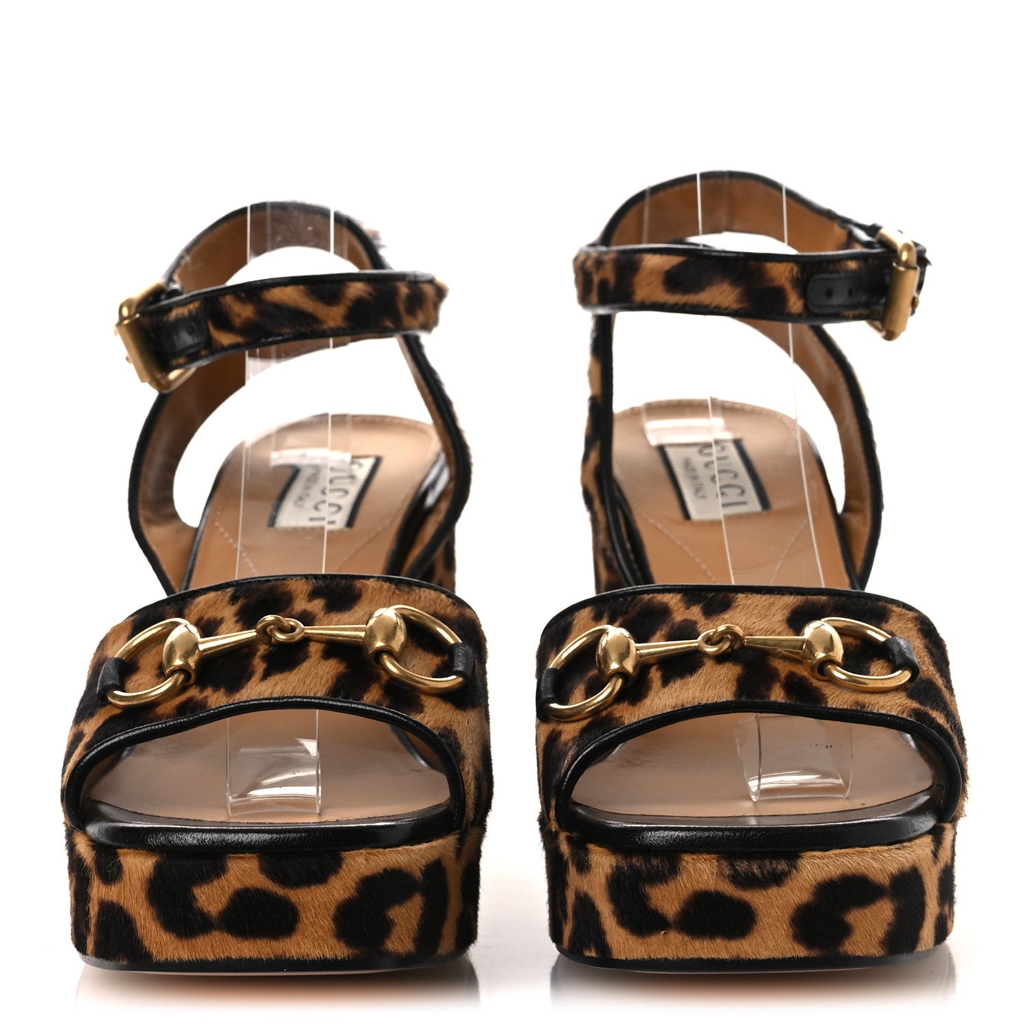 Calf Hair Leopard Print Horsebit 25/60mm Platform Sandals 38.5 Hazelnut Black
