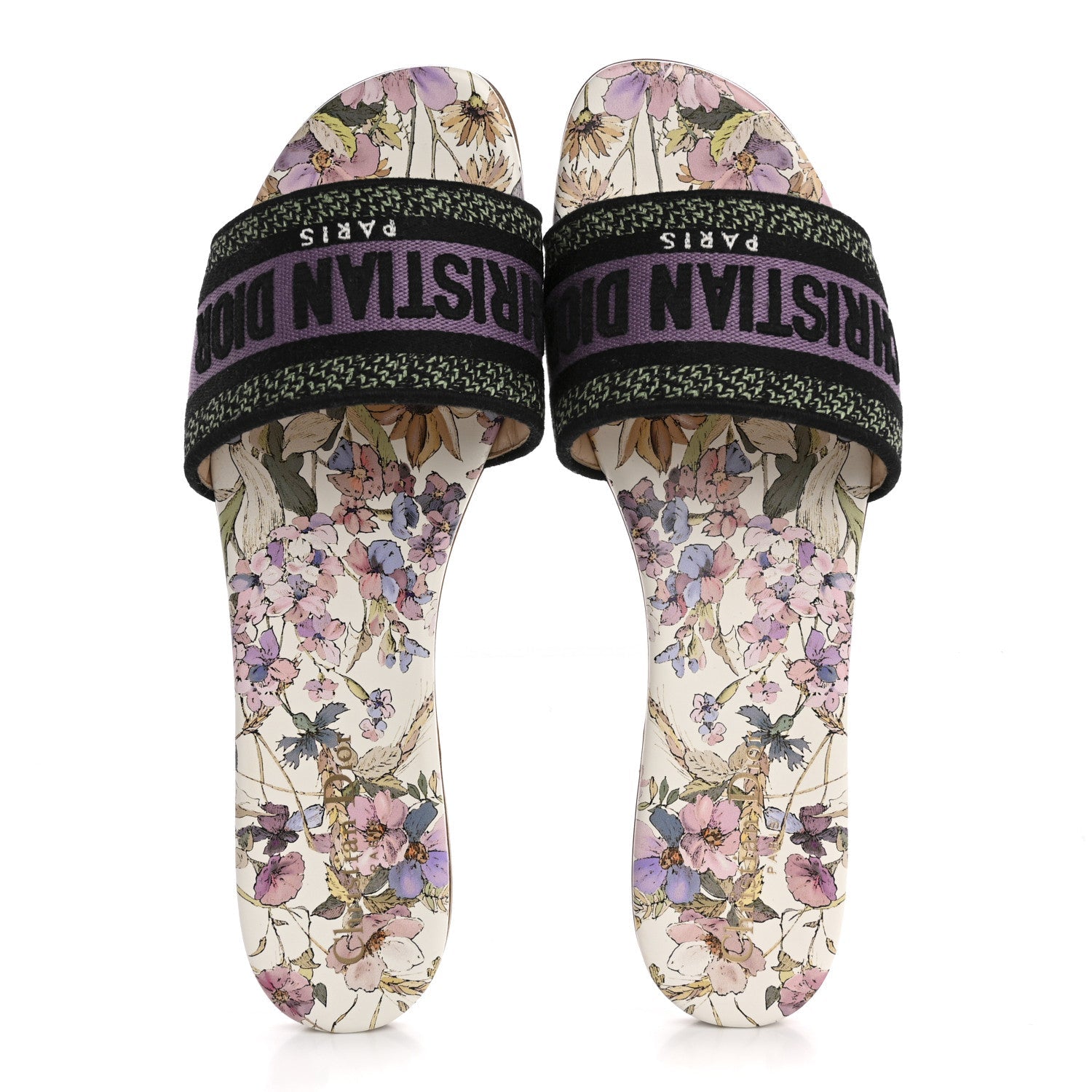 Canvas Embroidered 4 Saisons Dway Flat Slide Sandals 41 Lilac