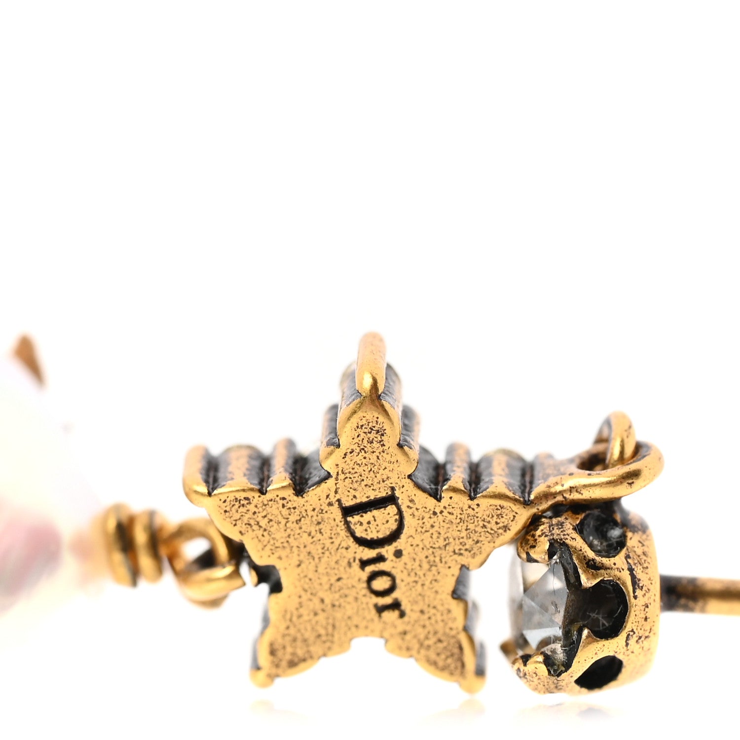 Crystal Pearl Star Bee Earrings Aged Gold