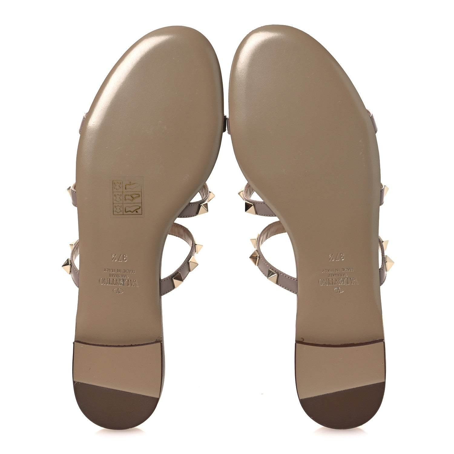 Calfskin Rockstud Caged Flat Slide Sandals 37.5 Poudre