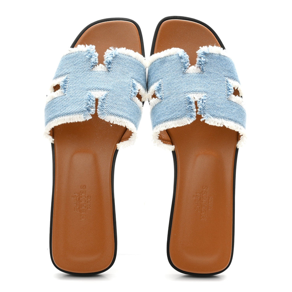 Denim Oran Fringe Sandals 36 Bleu Clair