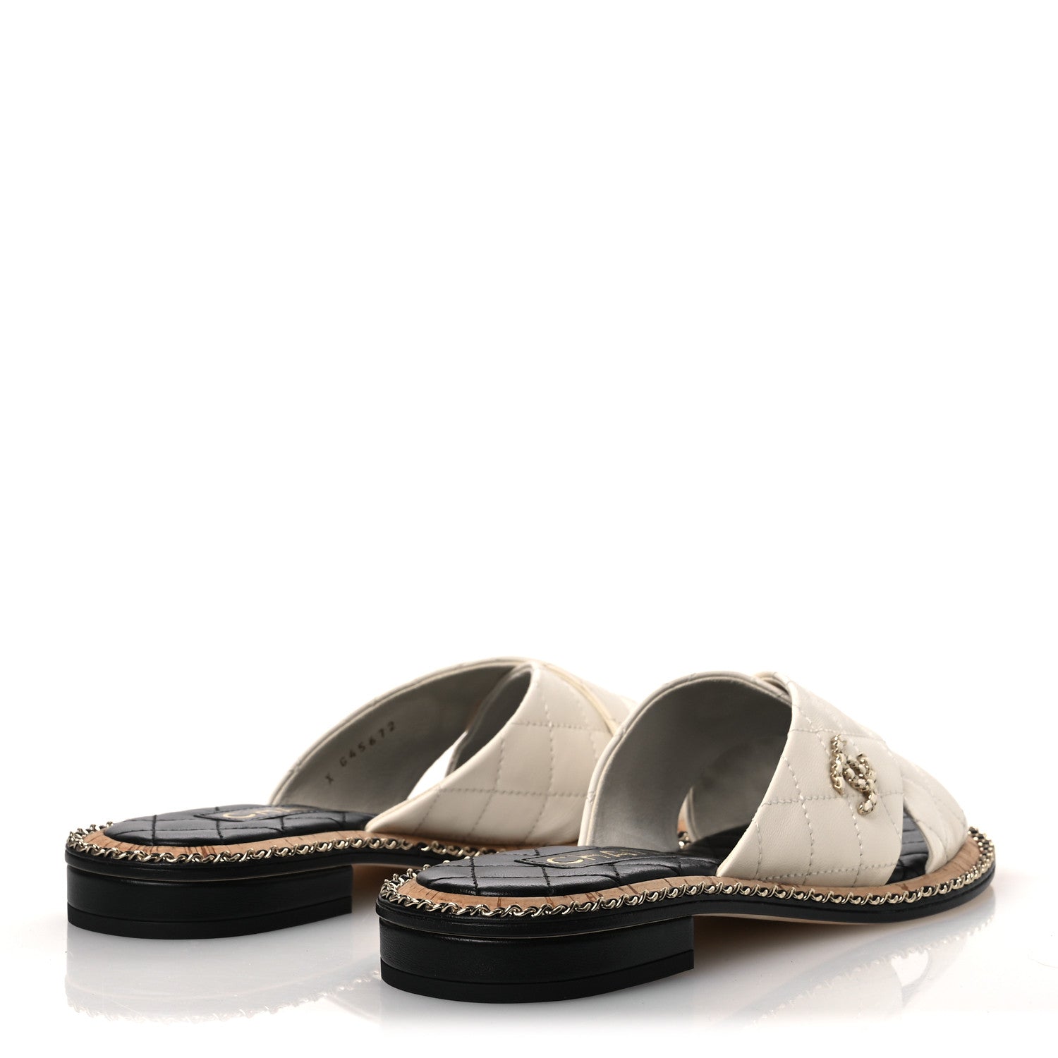 Lambskin Quilted Chain CC Sandals 37.5 White