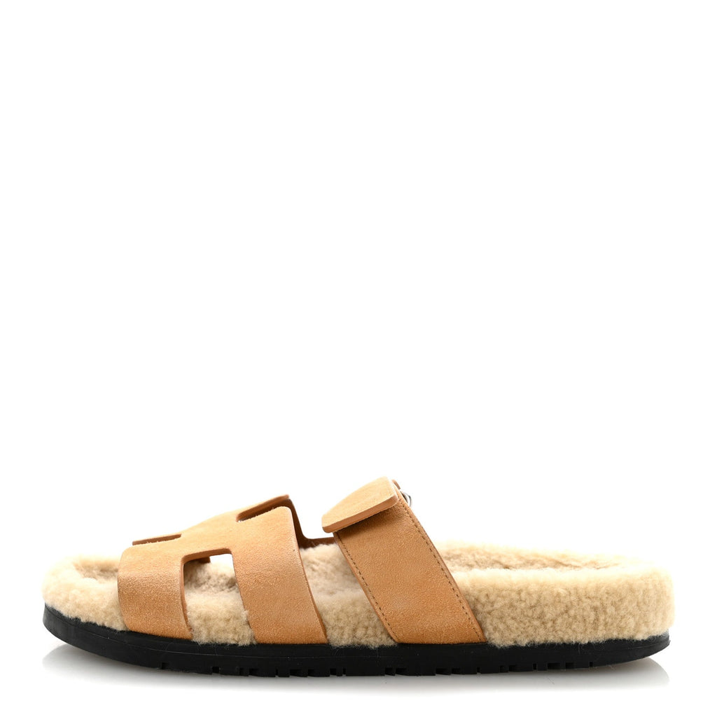 Suede Goatskin Woolskin Womens Chypre Sandals 37 Golden Beige