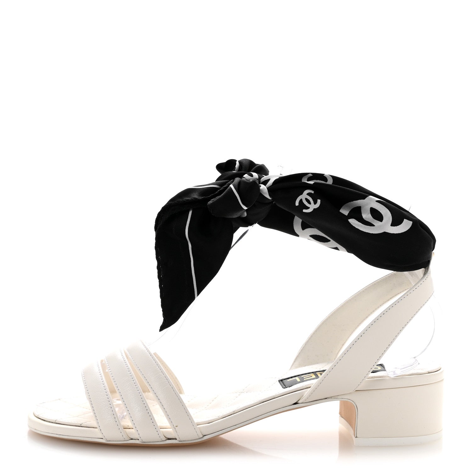 Lambskin Silk CC Wrap Ankle Sandals 38 White
