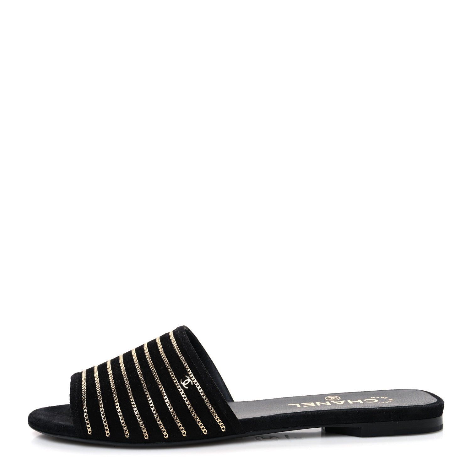 Suede Chain Flat Mule Sandals 39 Black