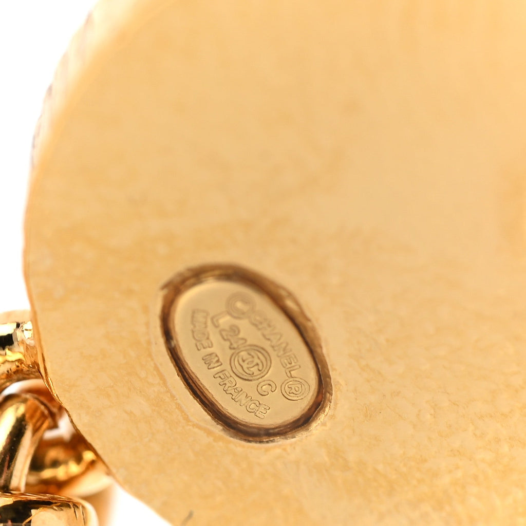 Metal Resin Disc CC Long Drop Earrings Gold Black