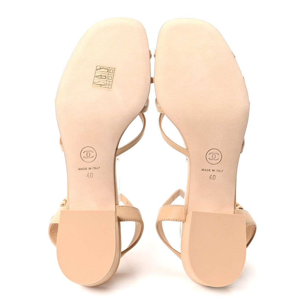 Lambskin Crystal CC Sandals 40 Beige