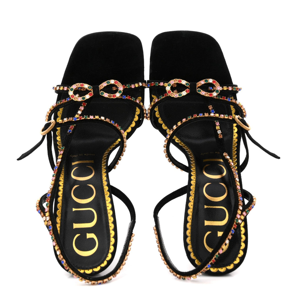 Kid Scamosciato Crystal Embellished Carmen High Heel Sandals 38 Black