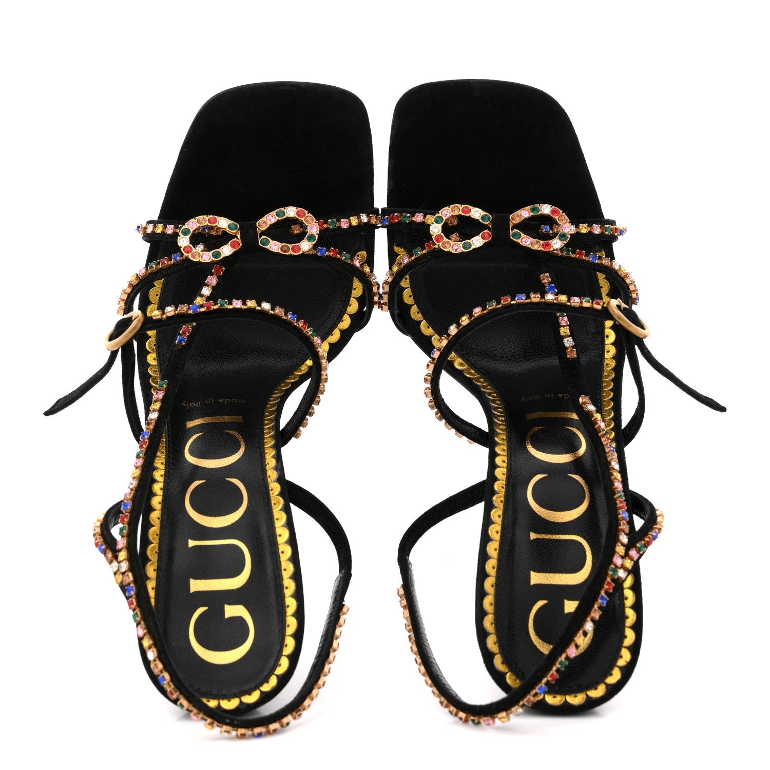 Kid Scamosciato Crystal Embellished Carmen High Heel Sandals 38 Black