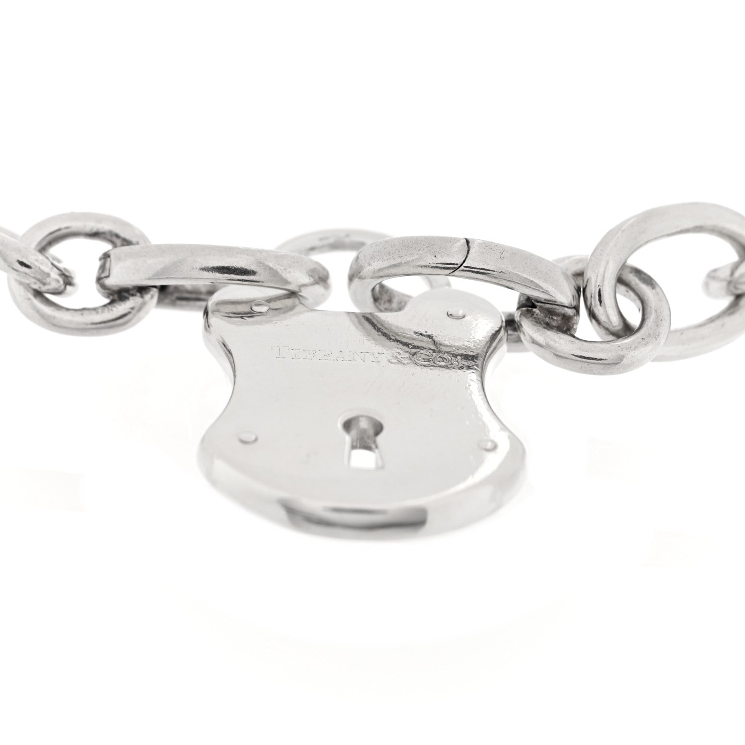 Sterling Silver Oval Clasping Link Emblem Lock Charm Bracelet