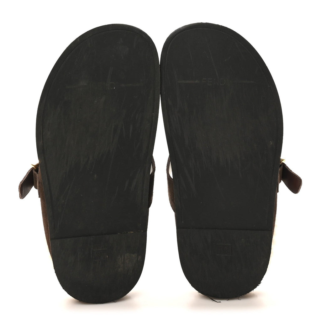 Suede Shearling Fendi Feel Buckled Clogs 36 Mogano Latte