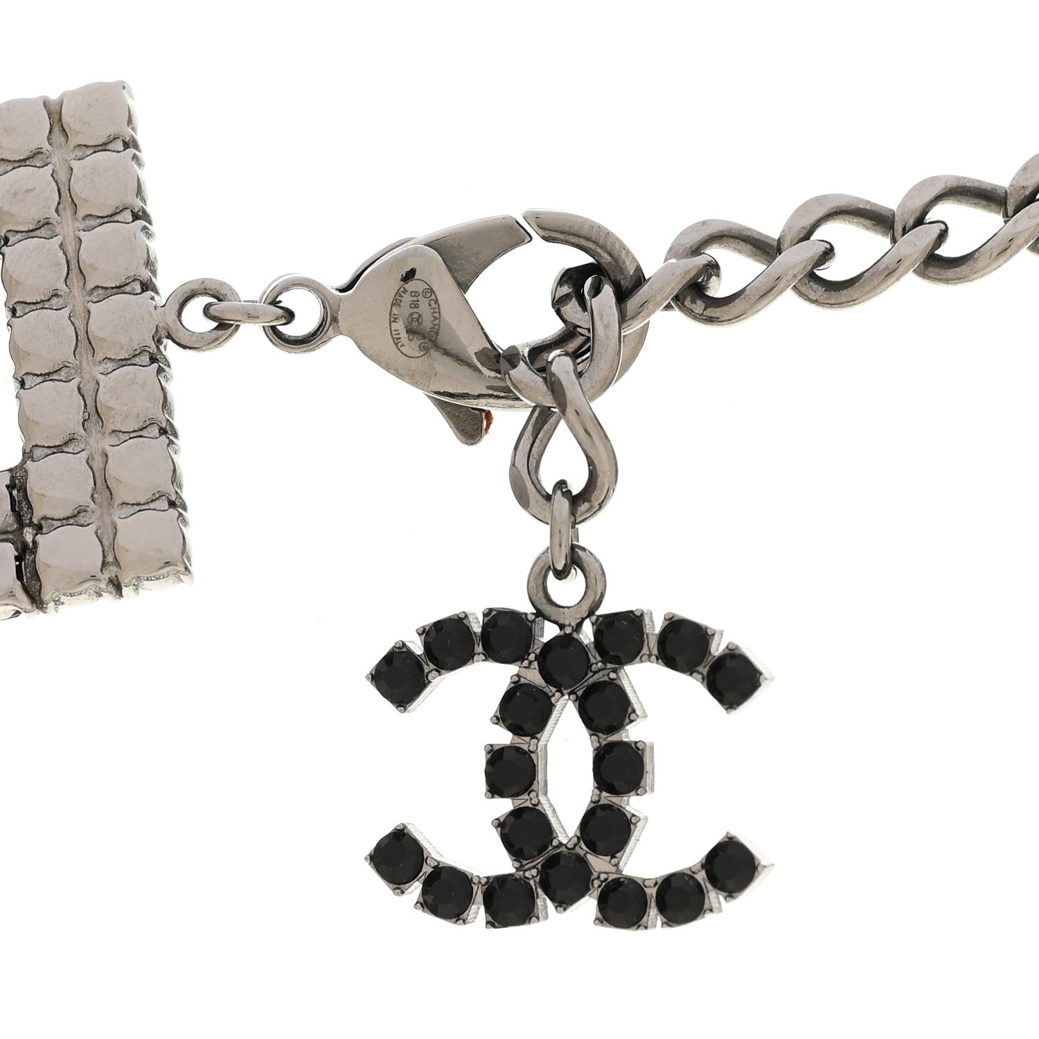 Crystal CC Logo Choker Necklace Silver Black