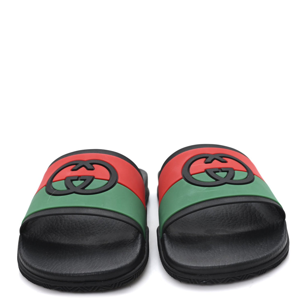 Rubber Web Womens Interlocking G Slide Sandals 40 Black Green Red
