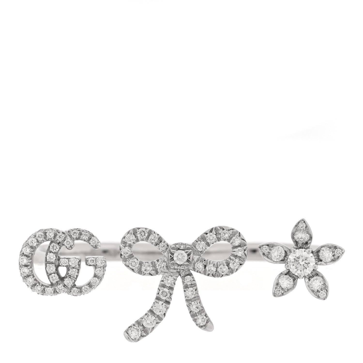 18K White Gold Diamond Flora Bow Flower Ring M
