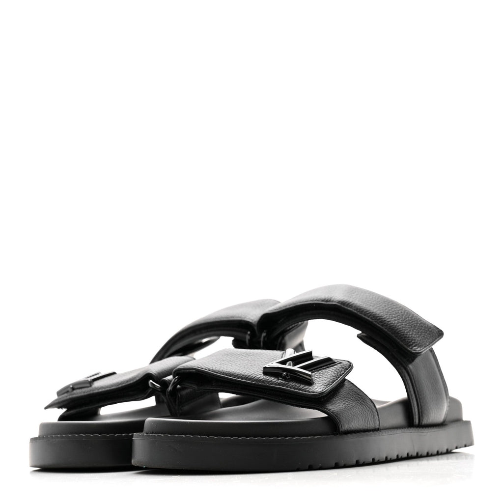 Grained Calfskin Sunset Comfort Flat Sandals 38 Black