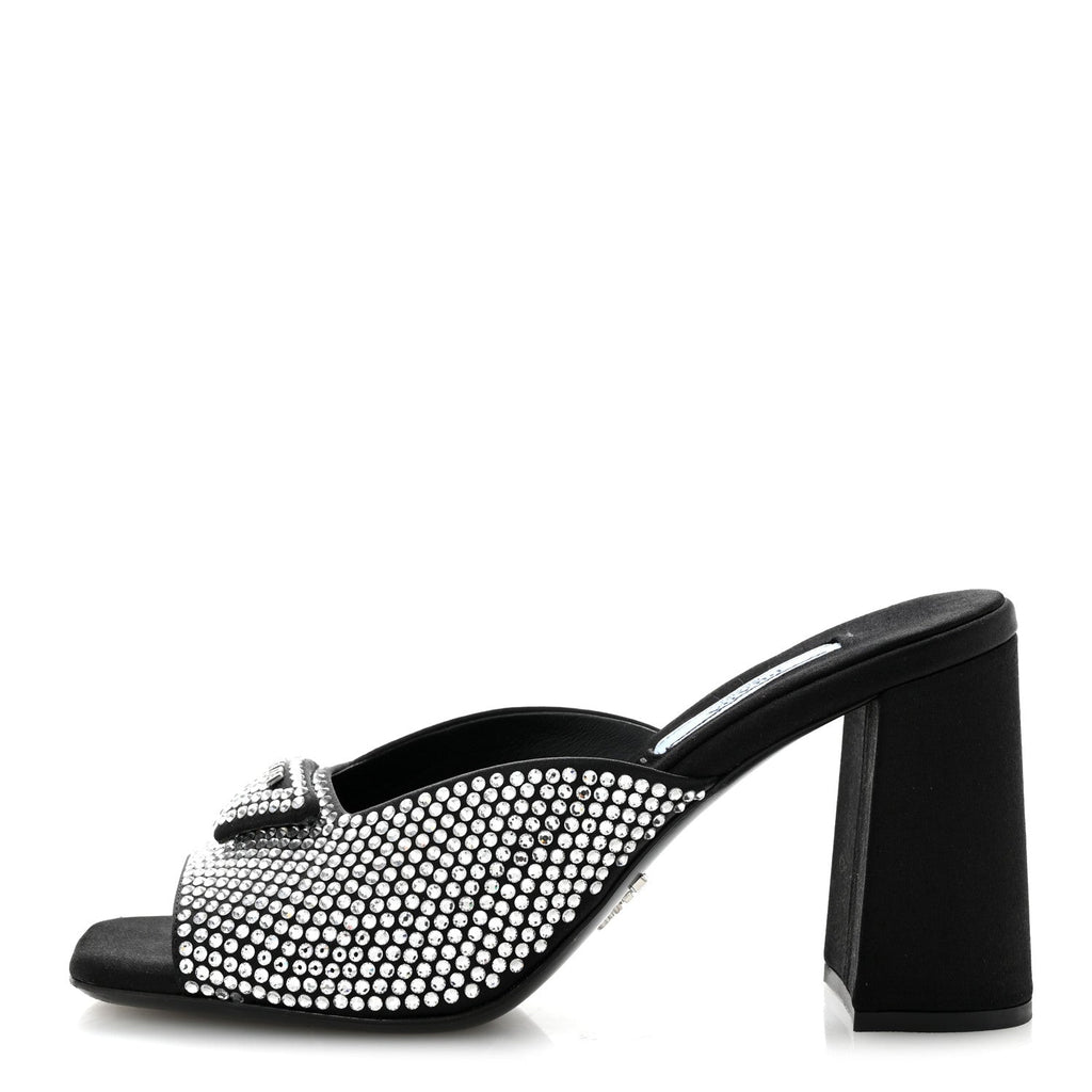 Satin Crystal Logo 90mm Slide Sandals 36 Cristal