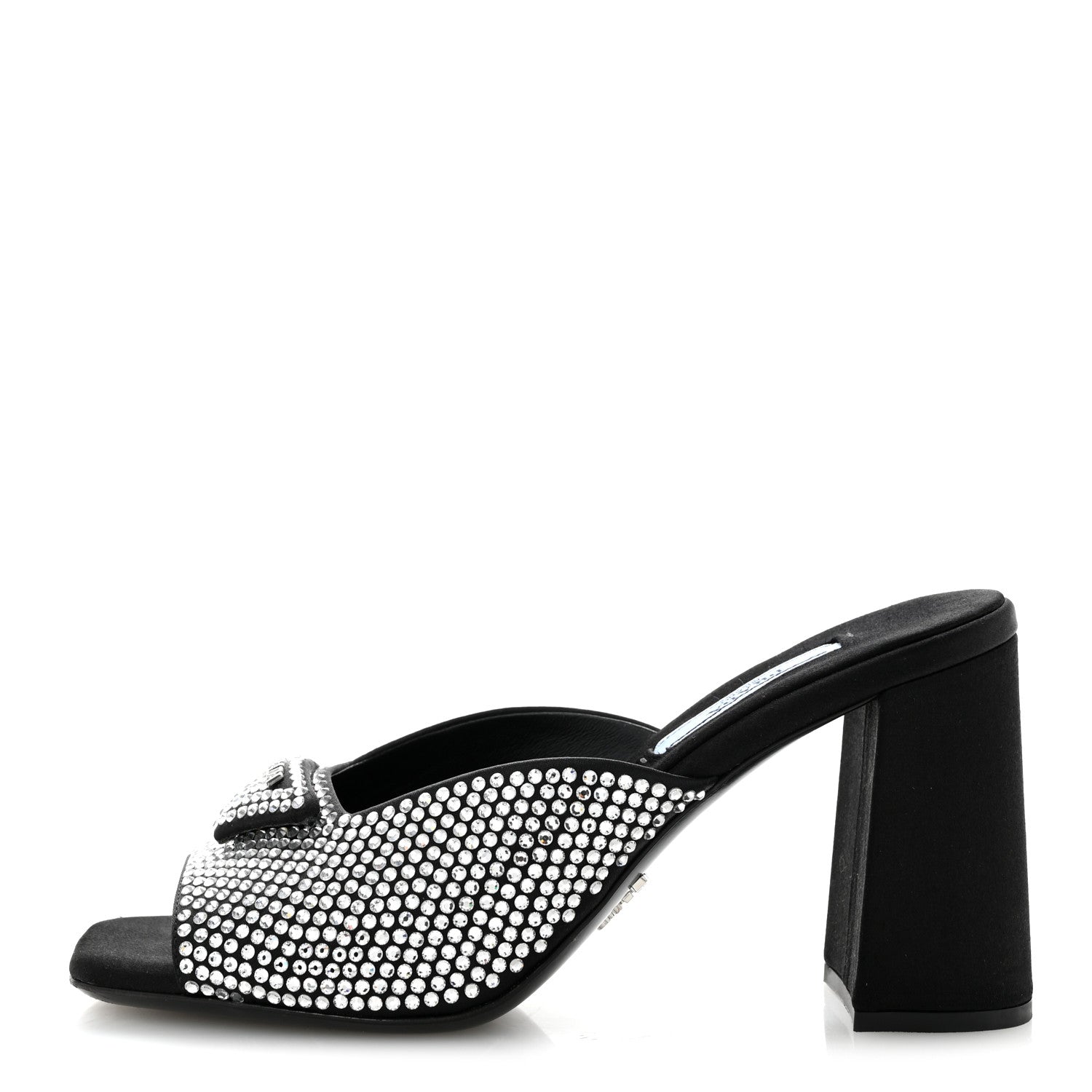 Satin Crystal Logo 90mm Slide Sandals 36 Cristal