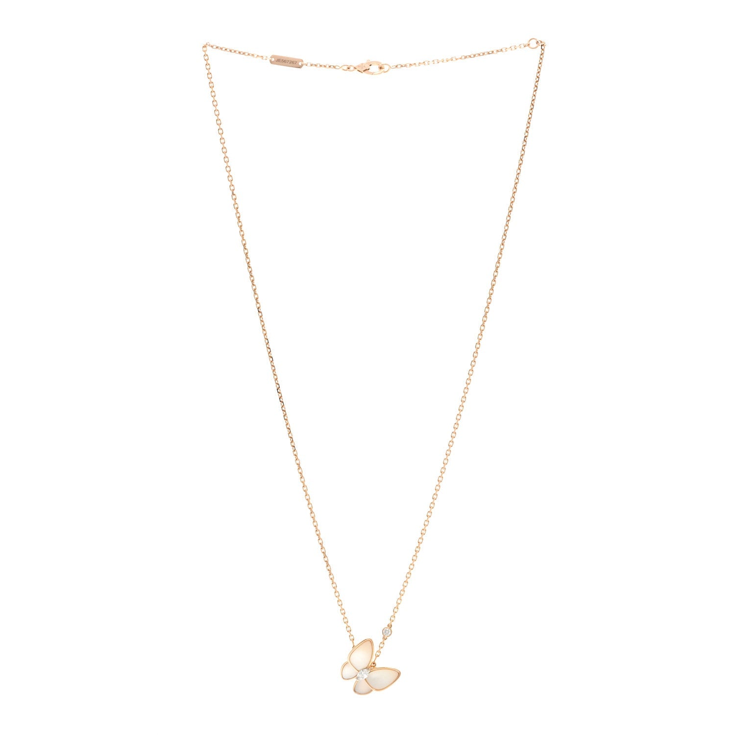 18K Rose Gold Diamond Mother of Pearl Two Butterfly Pendant Necklace