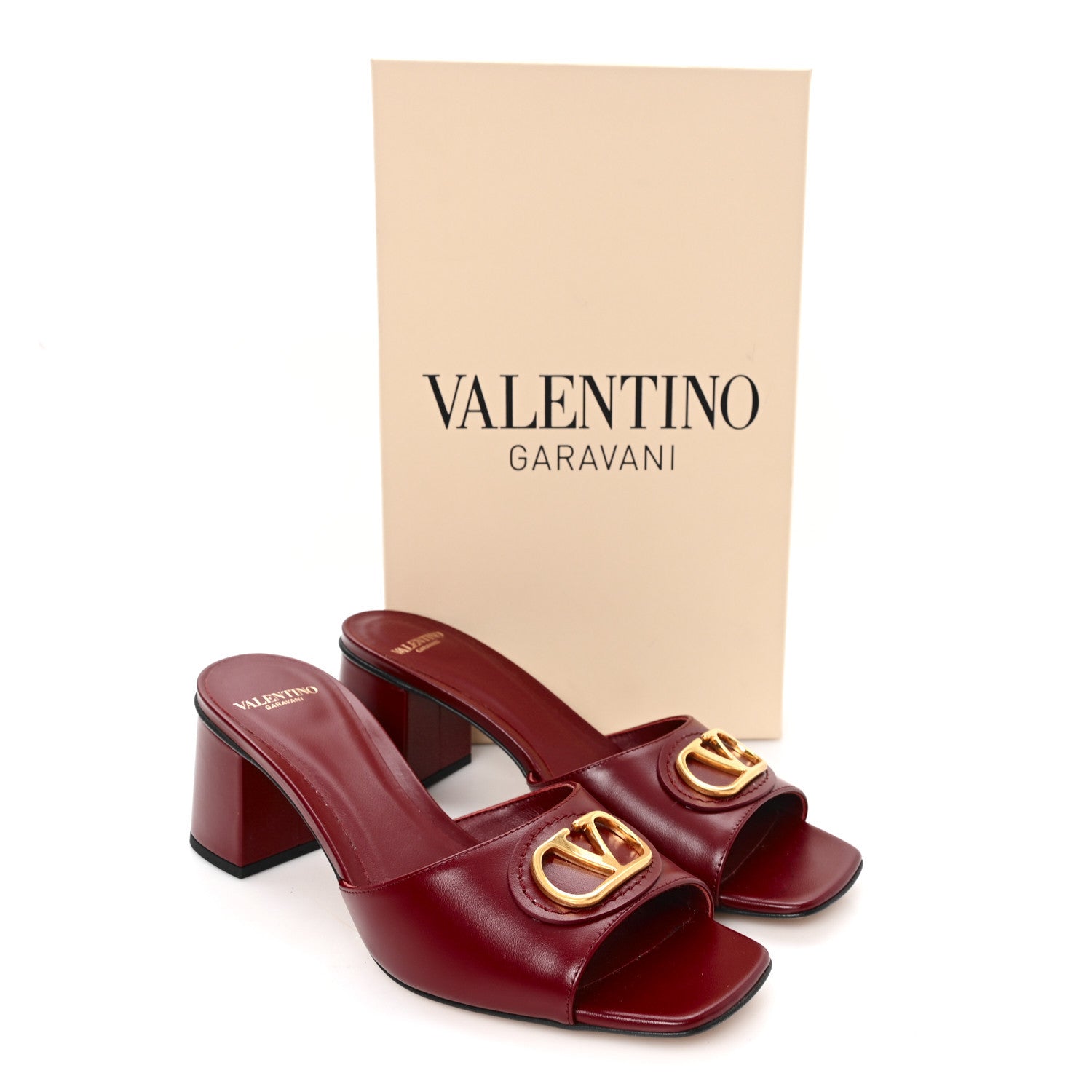 Calfskin VLogo 45mm Slide Sandals 38 Brick