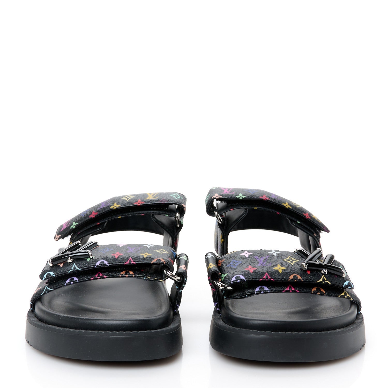 LV X TM Monogram Multicolor Sunset Flat Sandals 38 Black