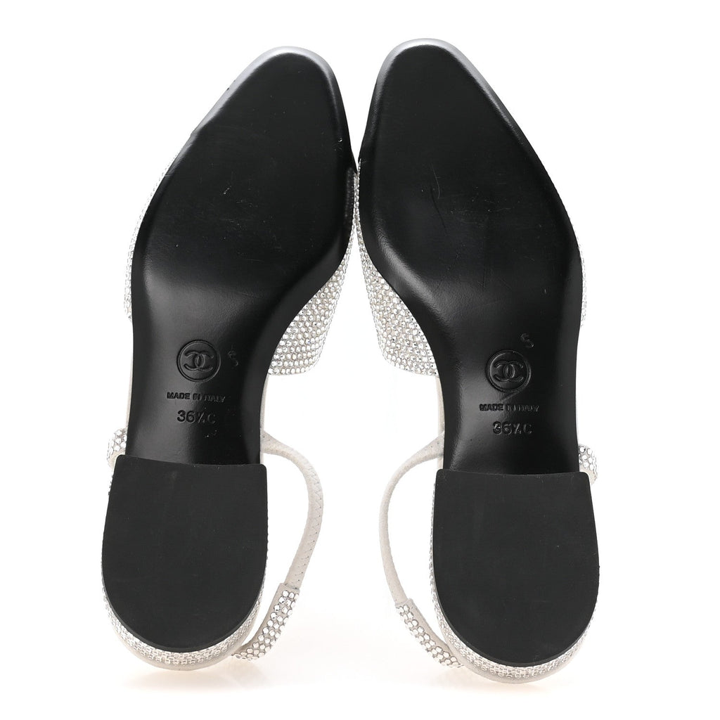 Strass Grosgrain Cap Toe CC Slingback Flats 36.5 Silver Black