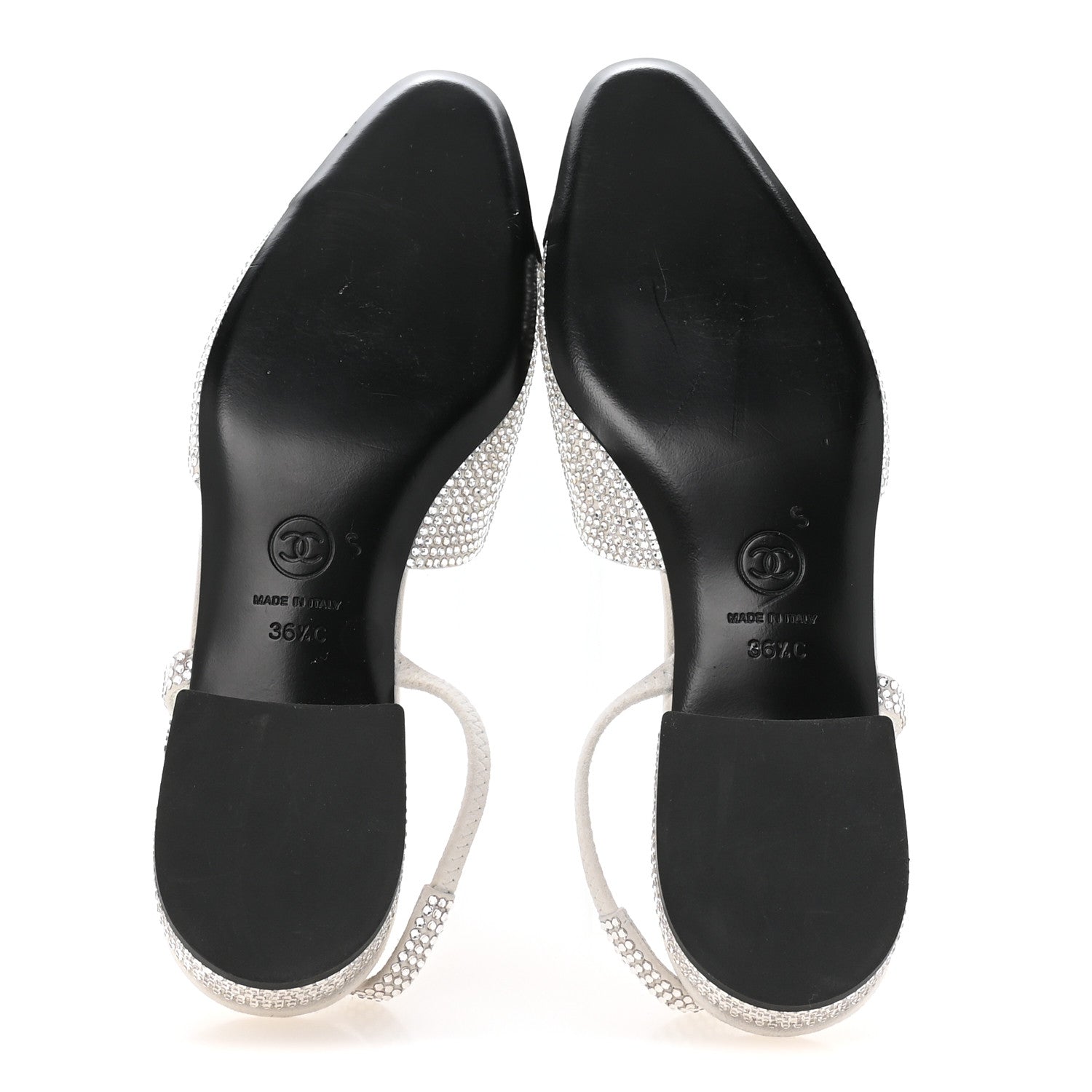 Strass Grosgrain Cap Toe CC Slingback Flats 36.5 Silver Black