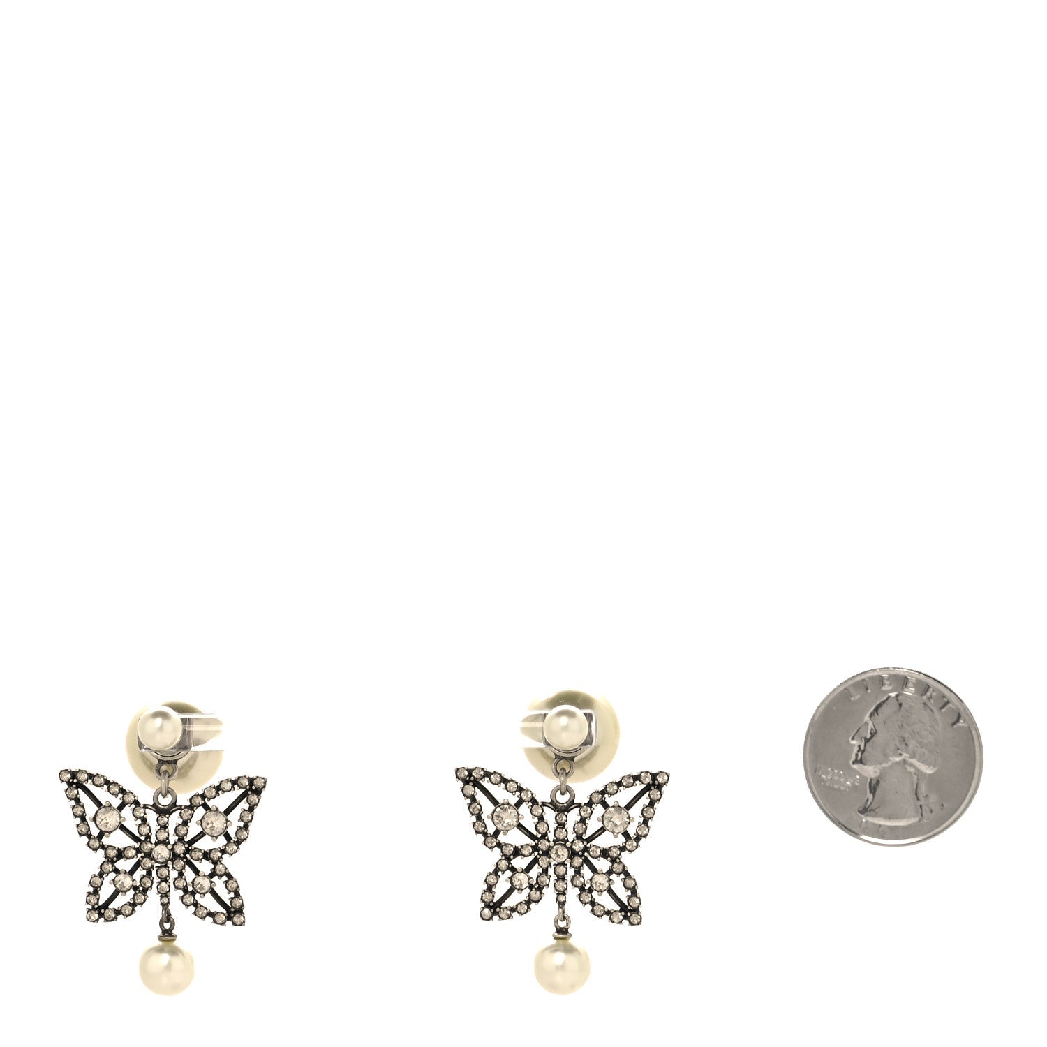 Crystal Pearl Butterfly Drop Earrings Silver