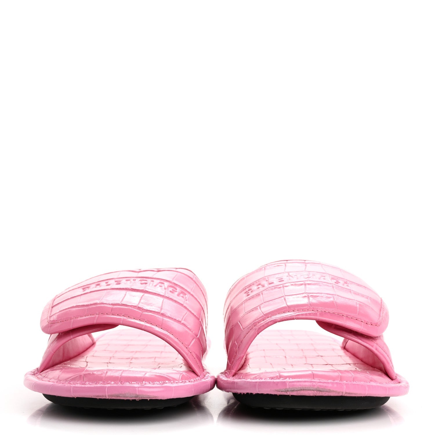 Calfskin Logo Crocodile Embossed Slides 40 Fuxia