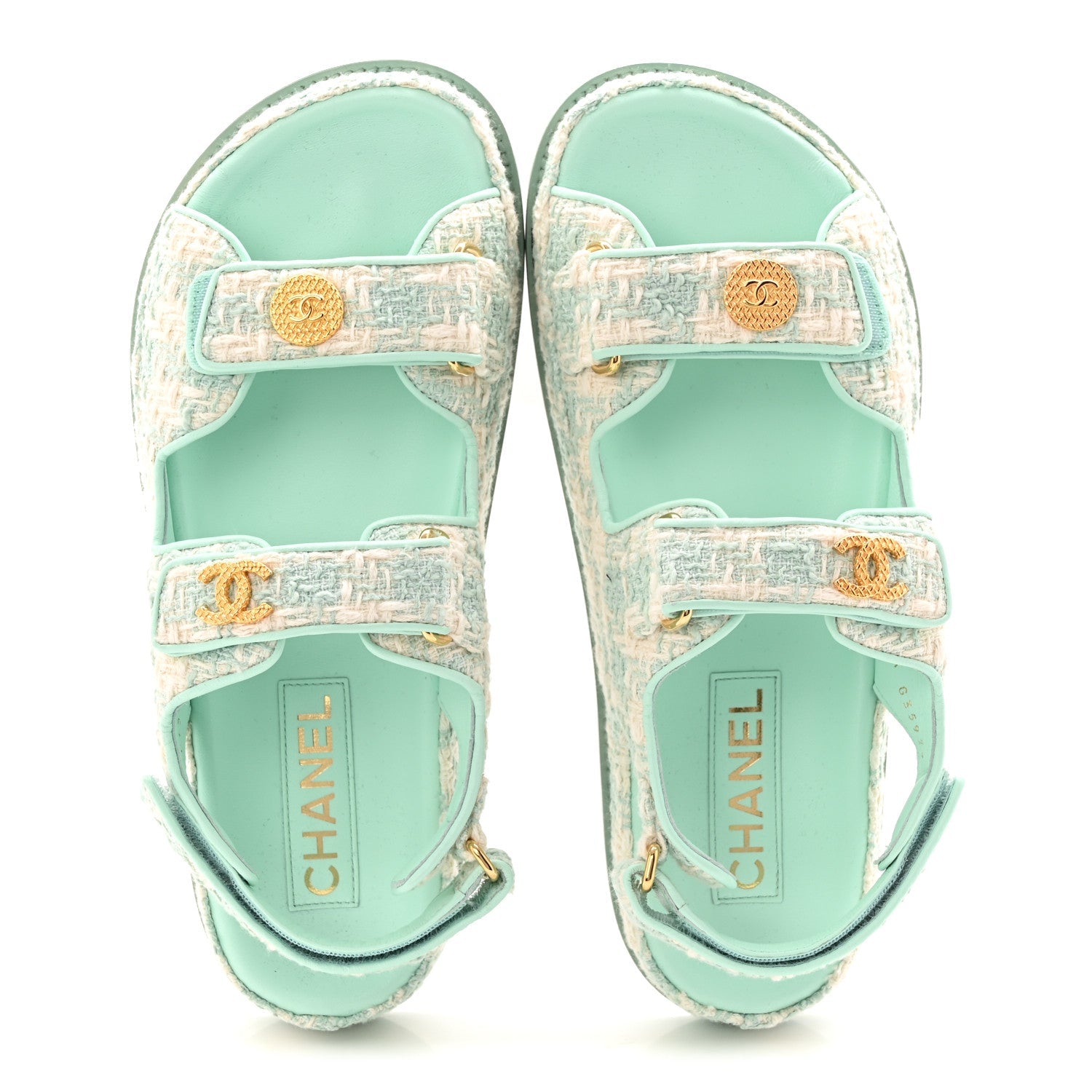 Wool Tweed Velcro Dad Sandals 37.5 Light Blue Ivory