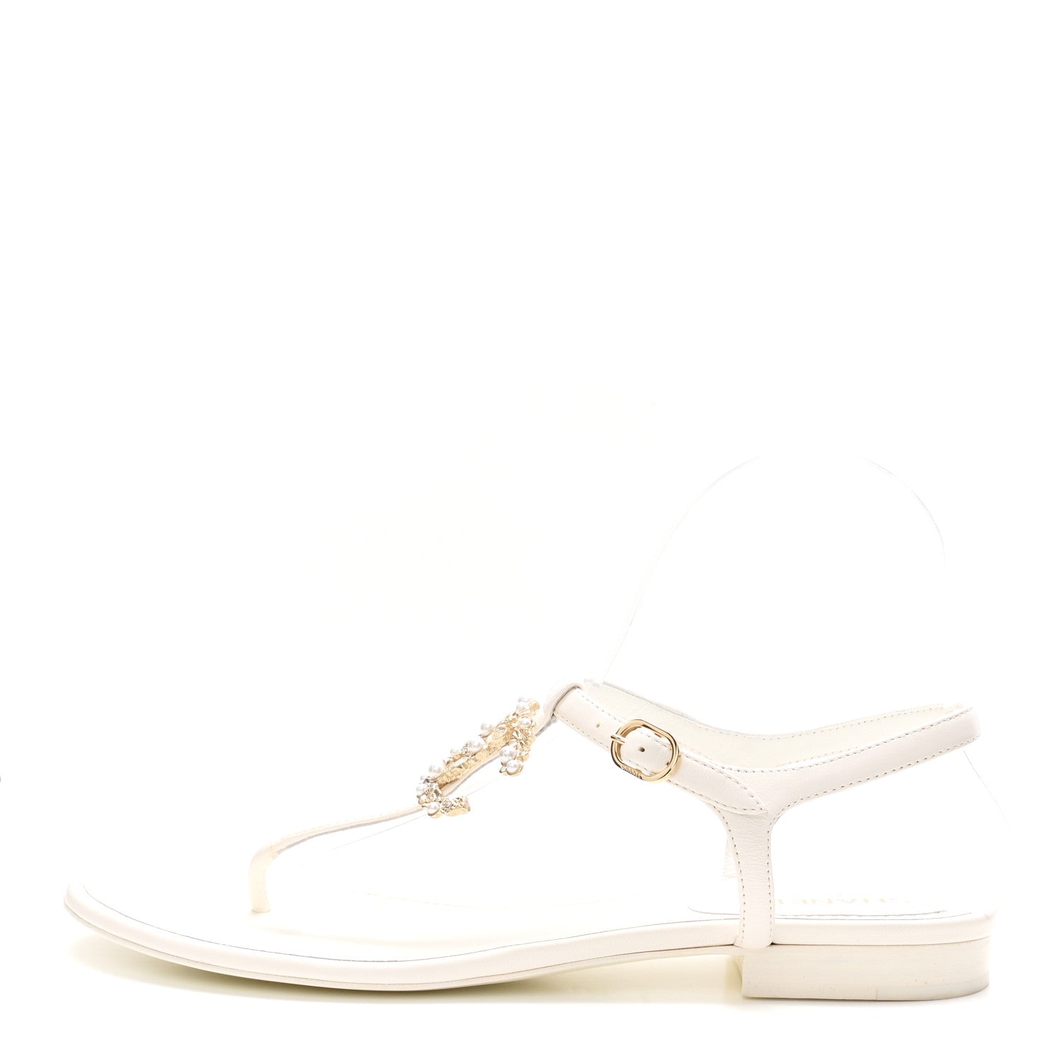 Lambskin Pearl Crystal CC Thong Sandals 39 White