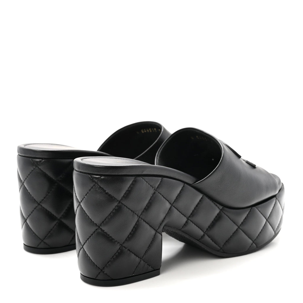 Lambskin Quilted CC Platform Mules 37.5 Black