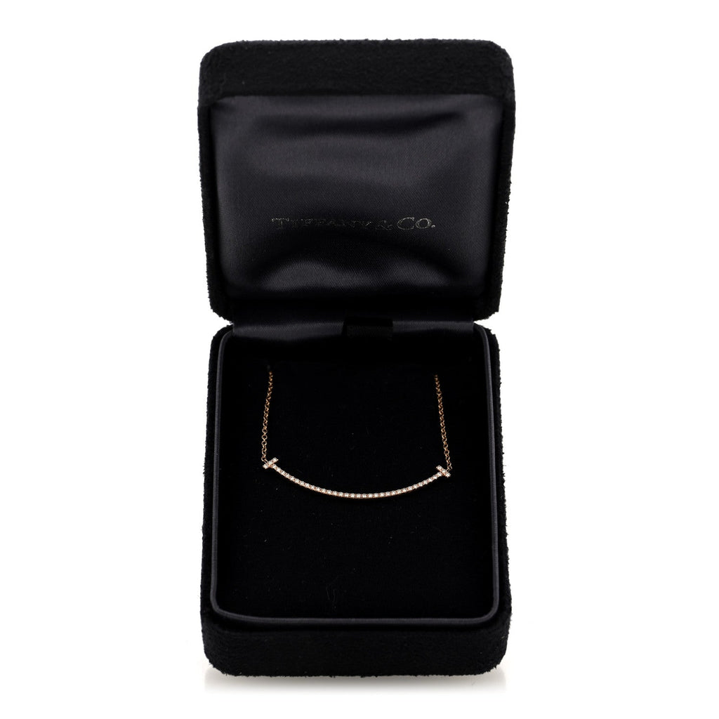 18K Rose Gold Diamond Small T Smile Pendant Necklace
