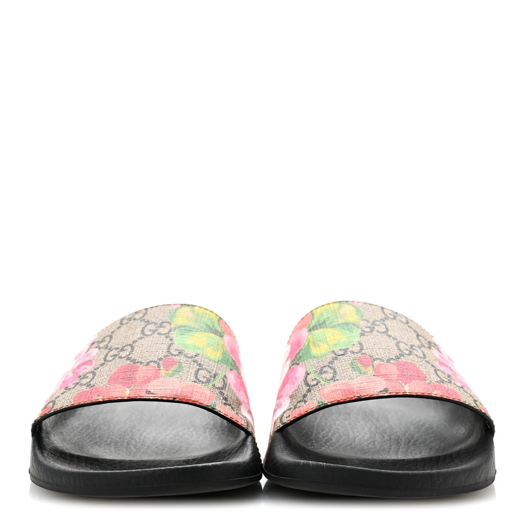 GG Supreme Monogram Blooms Slide Sandals 37 Beige Multicolor