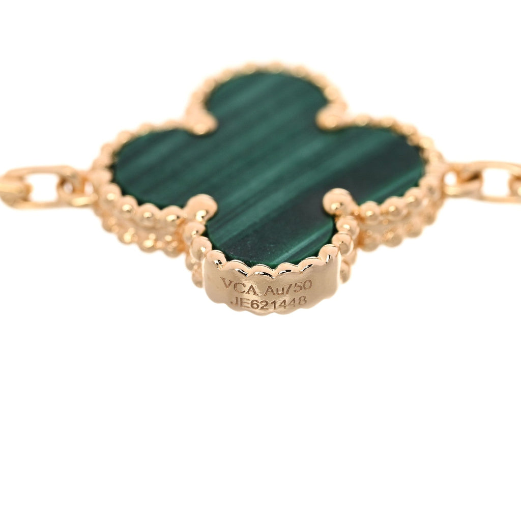 18K Yellow Gold Malachite 5 Motifs Vintage Alhambra Bracelet