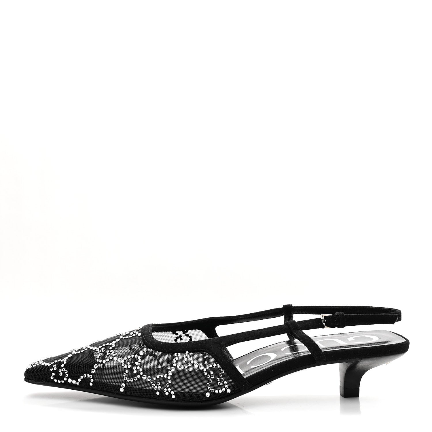 Tela Retino Kid Scamosciato Crystal GG Monogram Square G 35mm Slingback Pumps 35.5 Black