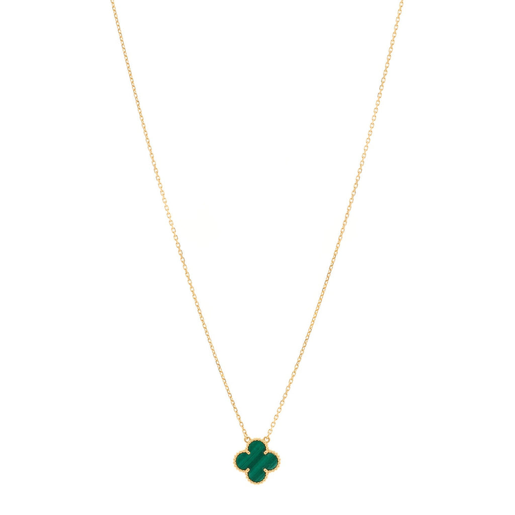 18K Yellow Gold Malachite Vintage Alhambra Pendant Necklace