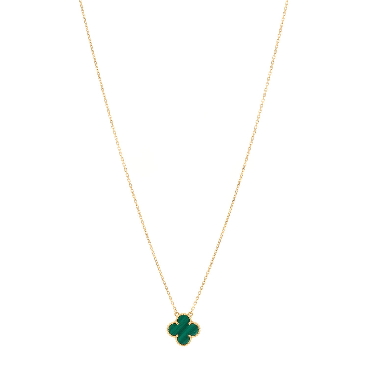 18K Yellow Gold Malachite Vintage Alhambra Pendant Necklace