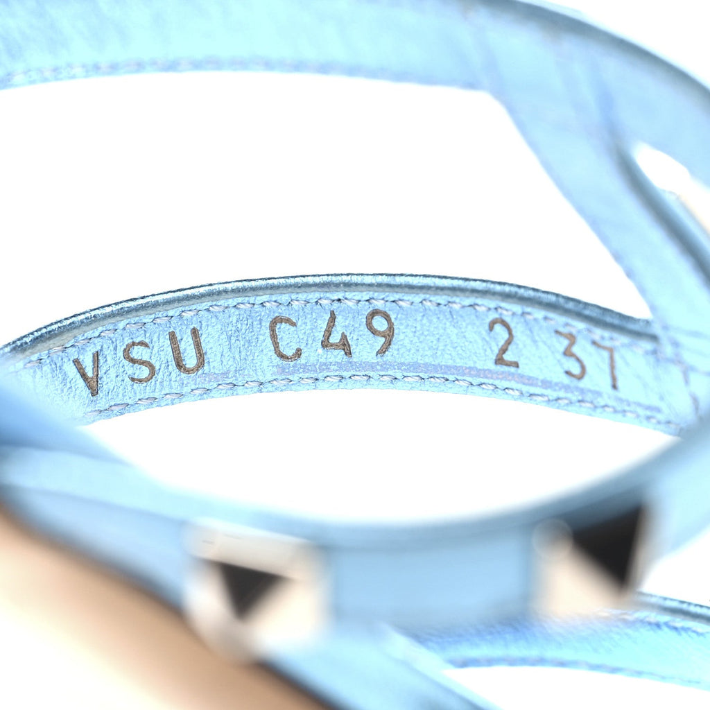 Metallic Nappa Rockstud Caged Flat Slide Sandals 37 Cerulean