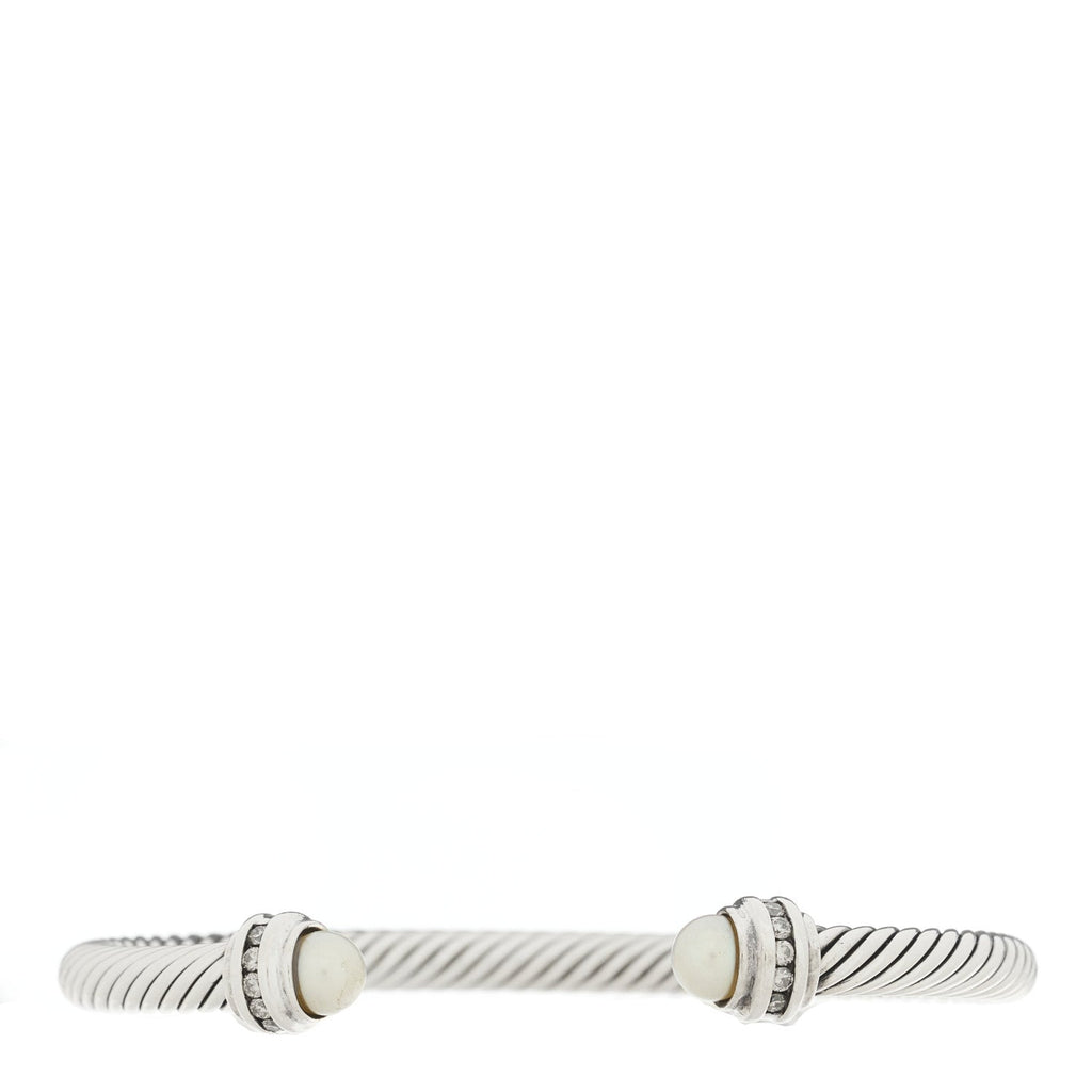 Sterling Silver Diamond Pearl 5mm Cable Classics Princess Bracelet