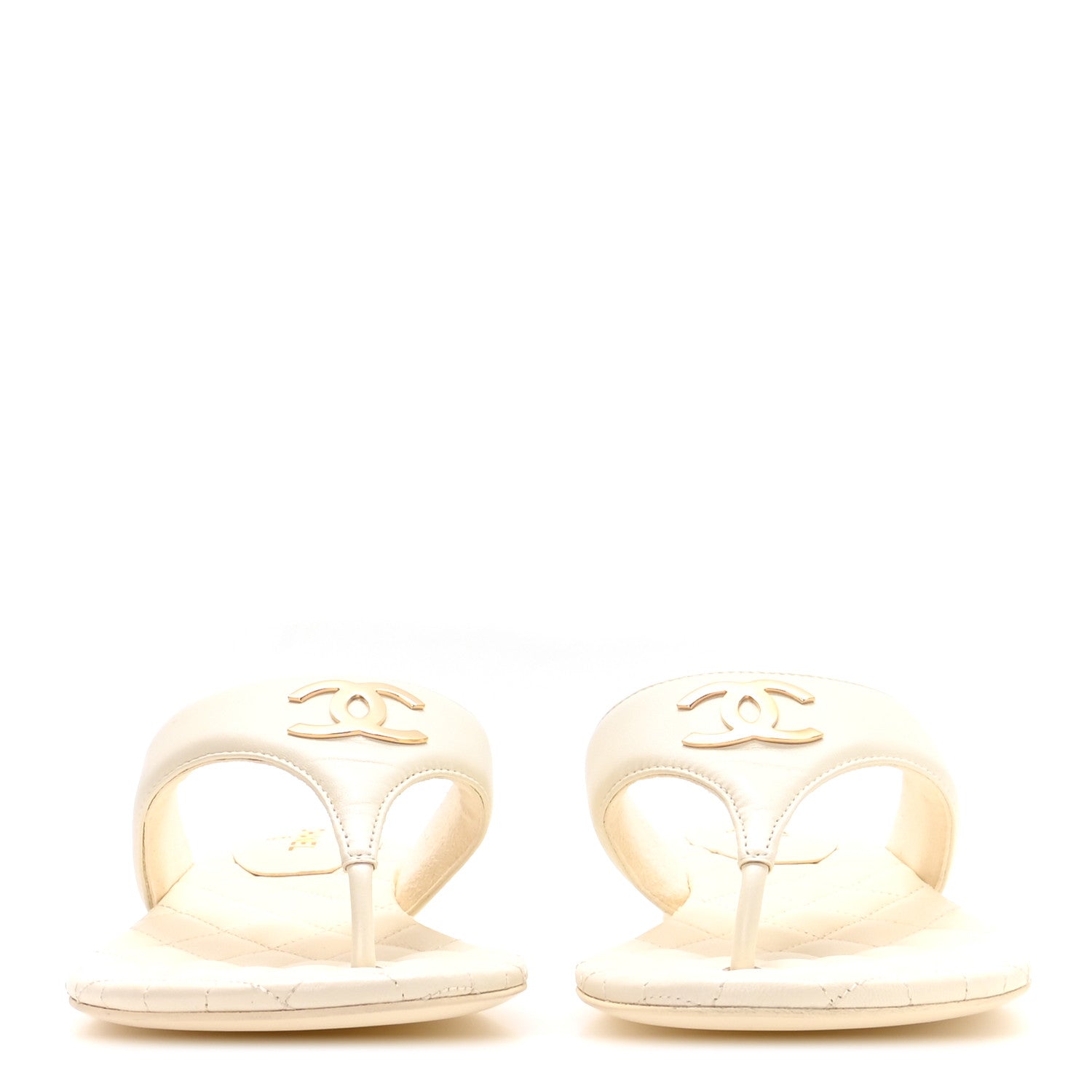Lambskin Quilted Padded Thong Sandals 39.5 White