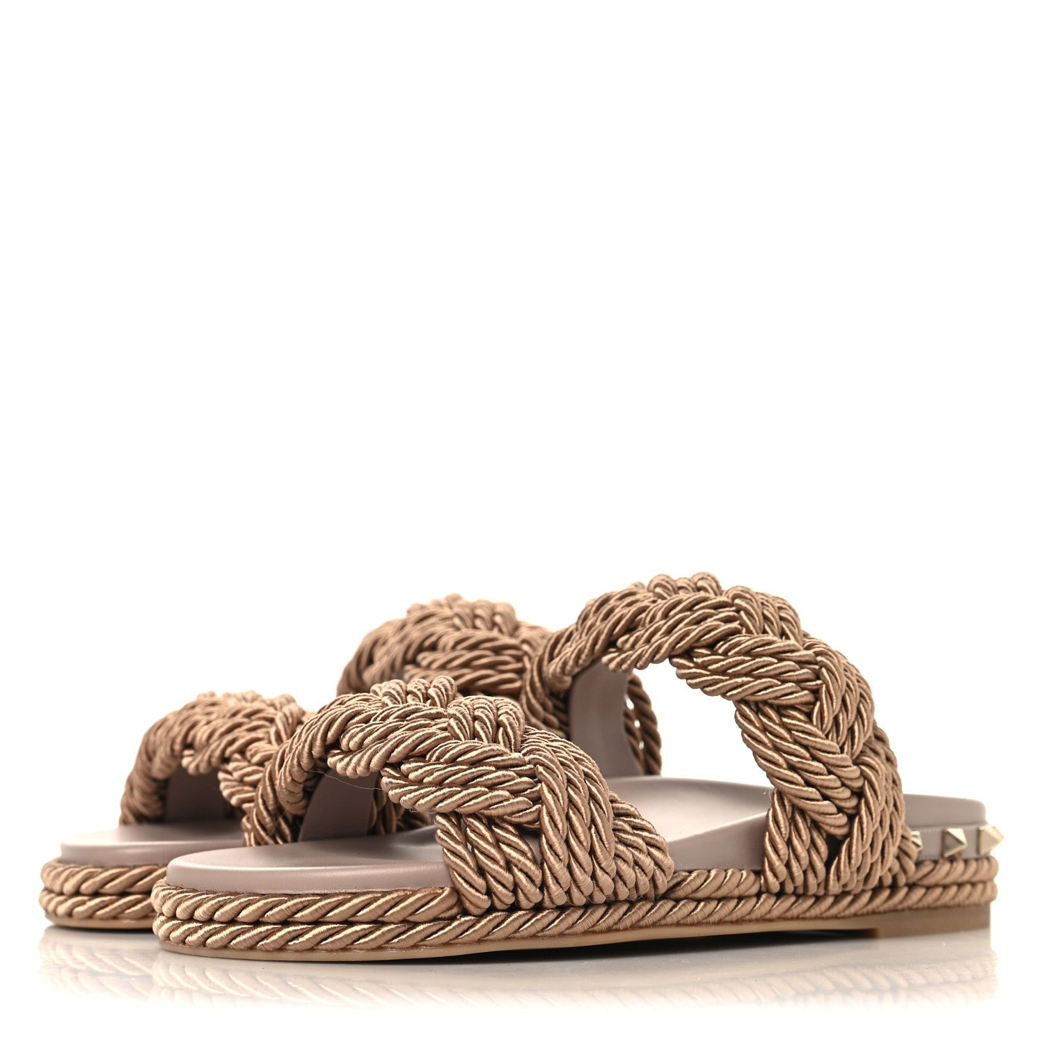 Calfskin Silk Woven Rockstud Torchon 5mm Sandals 36 Poudre
