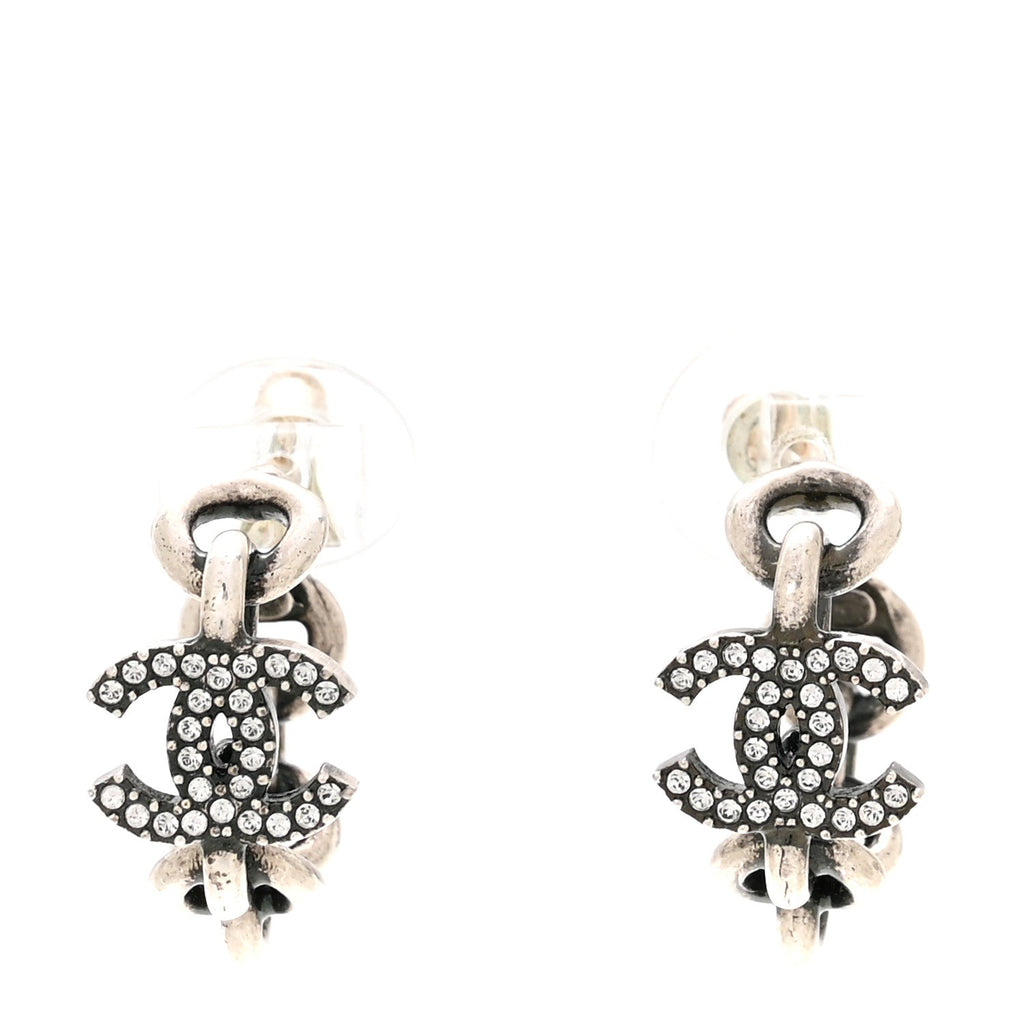Crystal CC Chain Hoop Earrings Silver