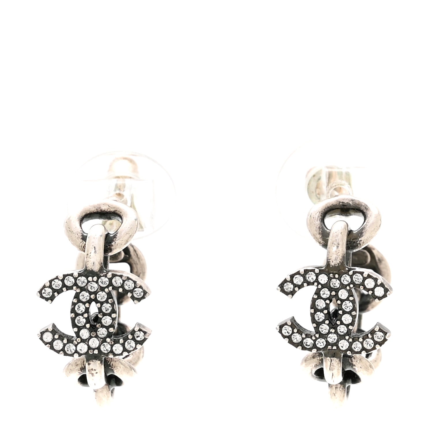 Crystal CC Chain Hoop Earrings Silver