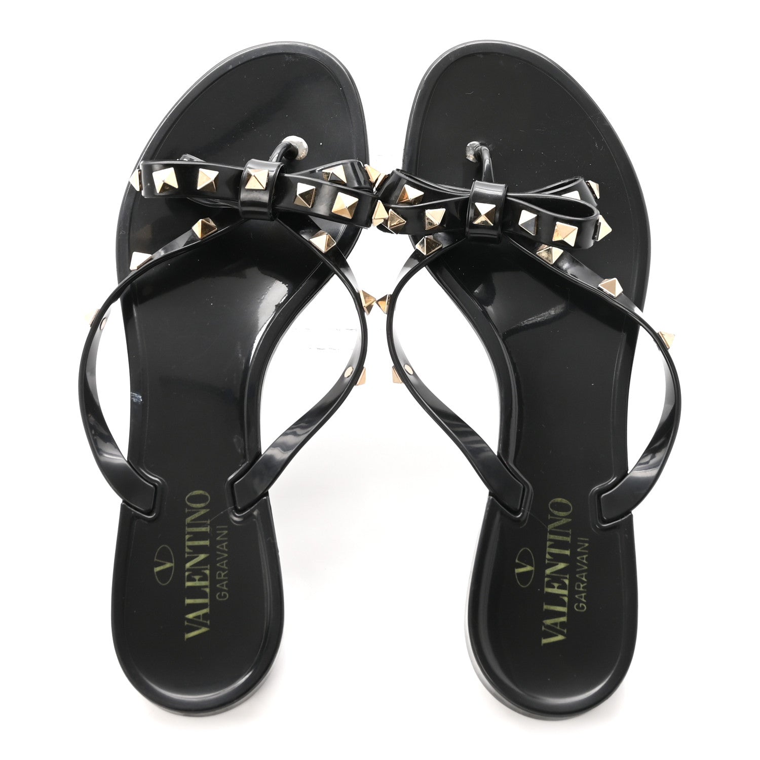 PVC Jelly Rockstud Bow Thong Sandals 39 Black