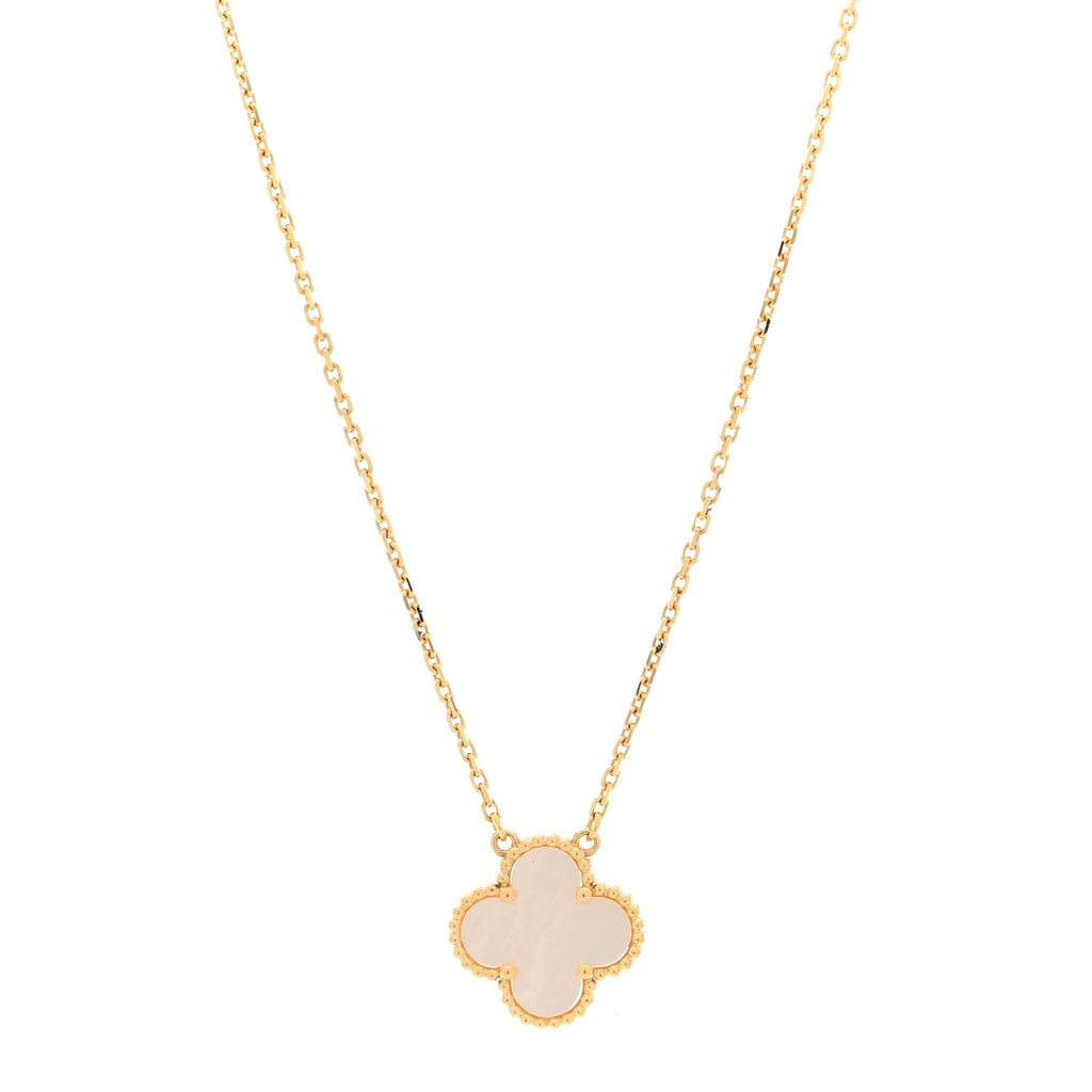 18K Yellow Gold Mother of Pearl Vintage Alhambra Pendant Necklace