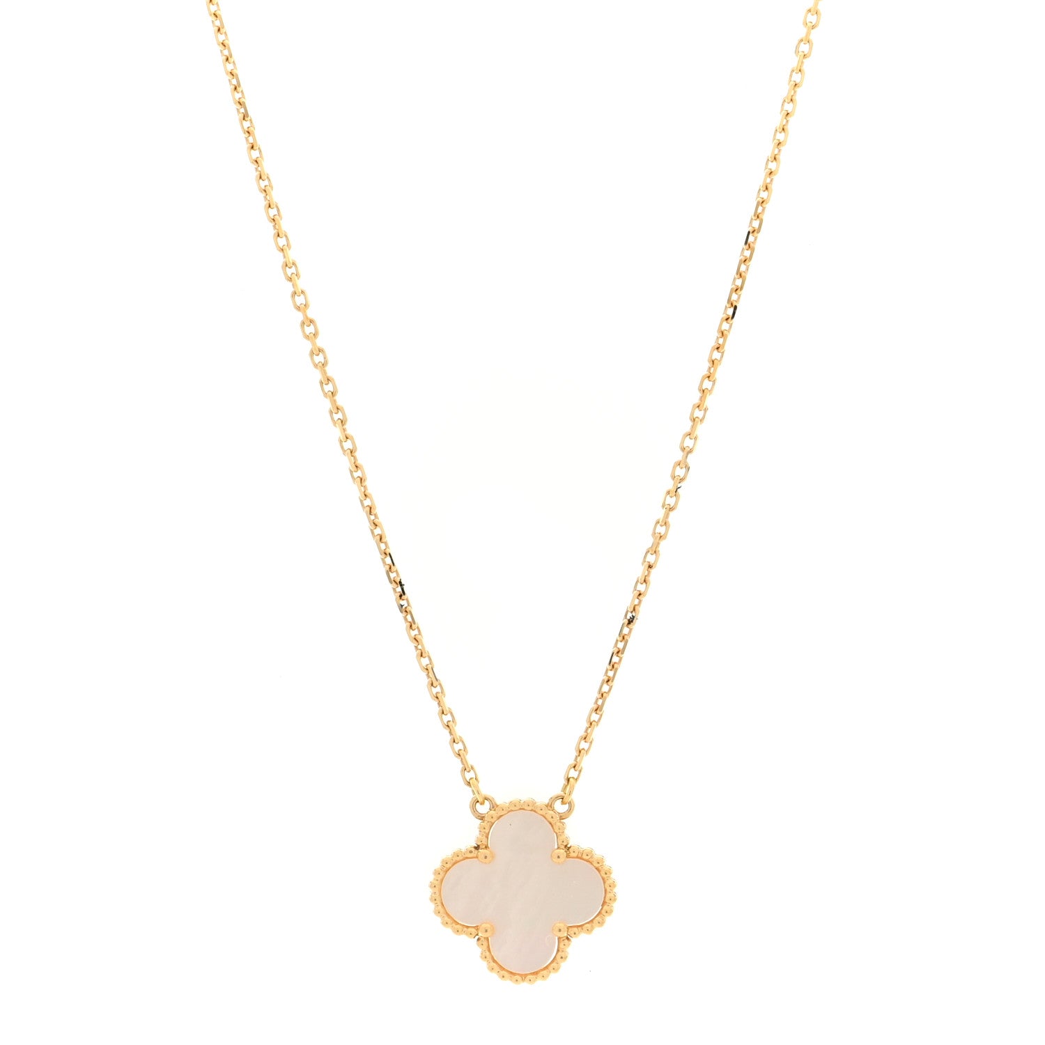 18K Yellow Gold Mother of Pearl Vintage Alhambra Pendant Necklace
