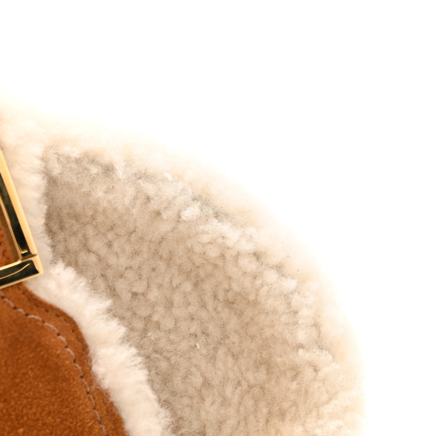 Suede Shearling Fendi Feel Buckled Slide Sandals 40 Beige Latte